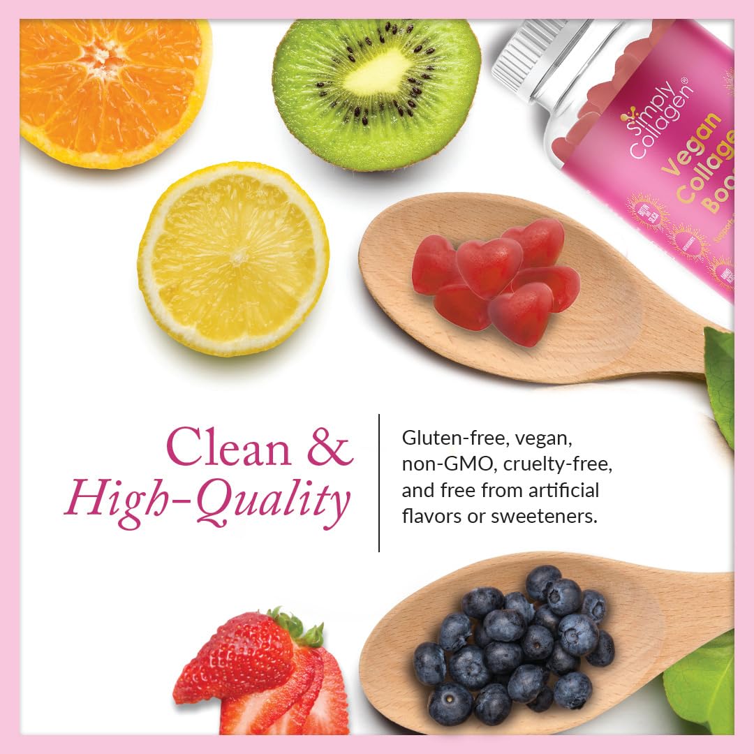 Gummies Simply Collagen sur une assiette avec des ingrédients naturels