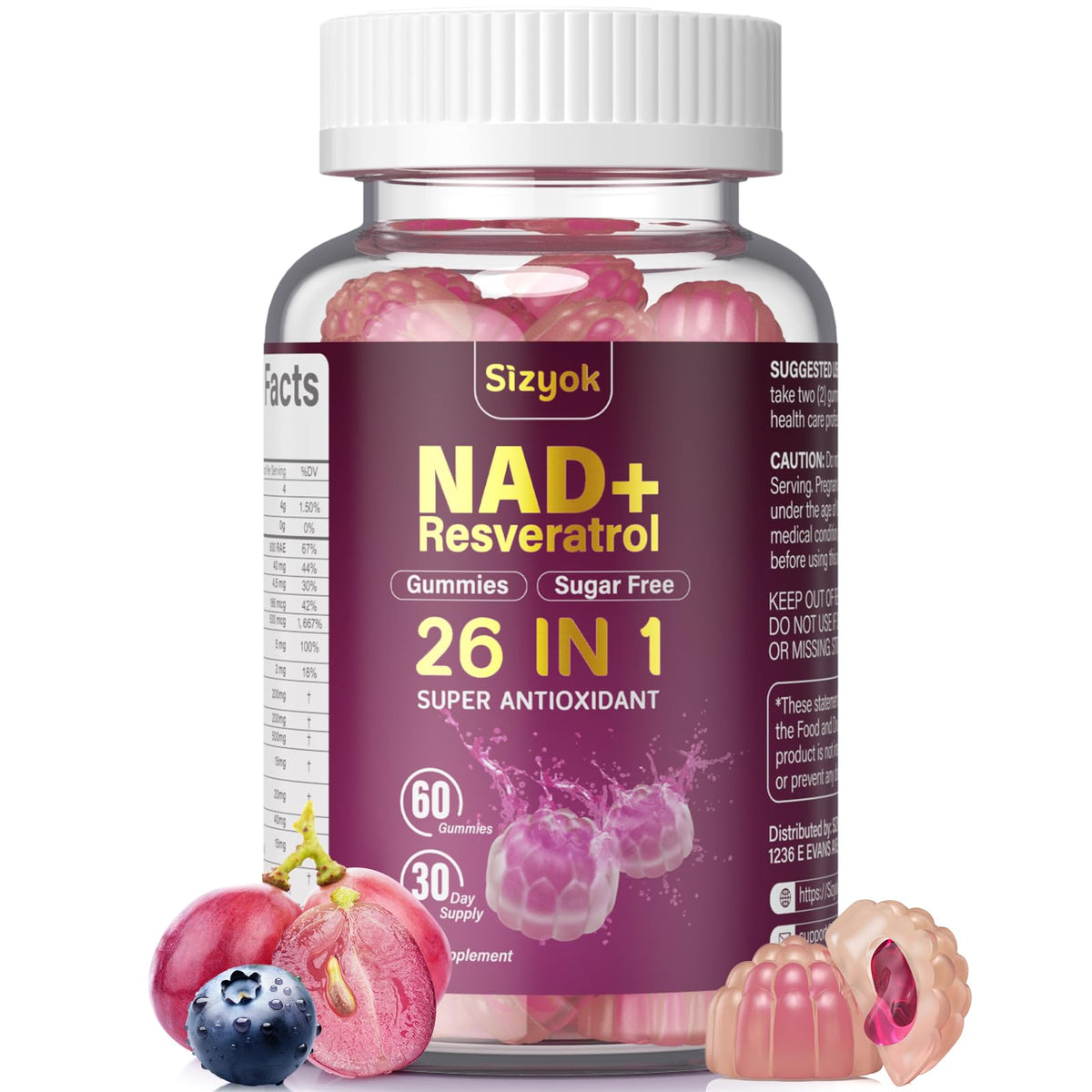 Gummies Sizyok au resvératrol NAD 500mg, vue de face