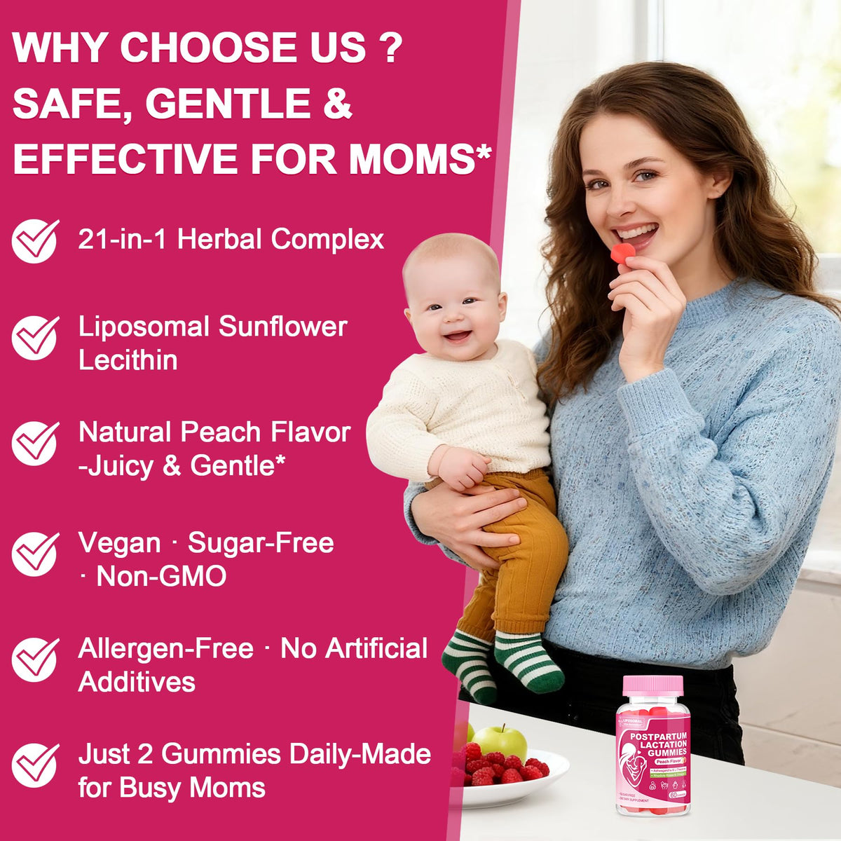 Gummies SKLIA, mise en scène avec des accessoires de maternité
