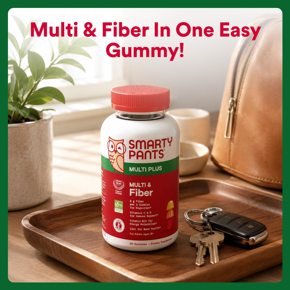 Gummies SmartyPants avec une main tenant plusieurs gummies