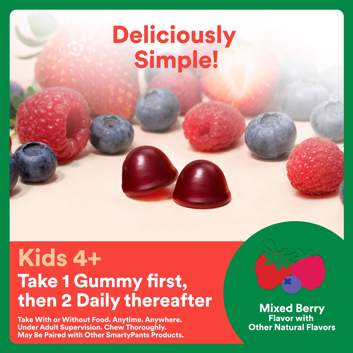 Gummies SmartyPants sur une assiette avec des fruits