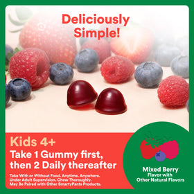 Gummies SmartyPants sur une assiette avec des fruits