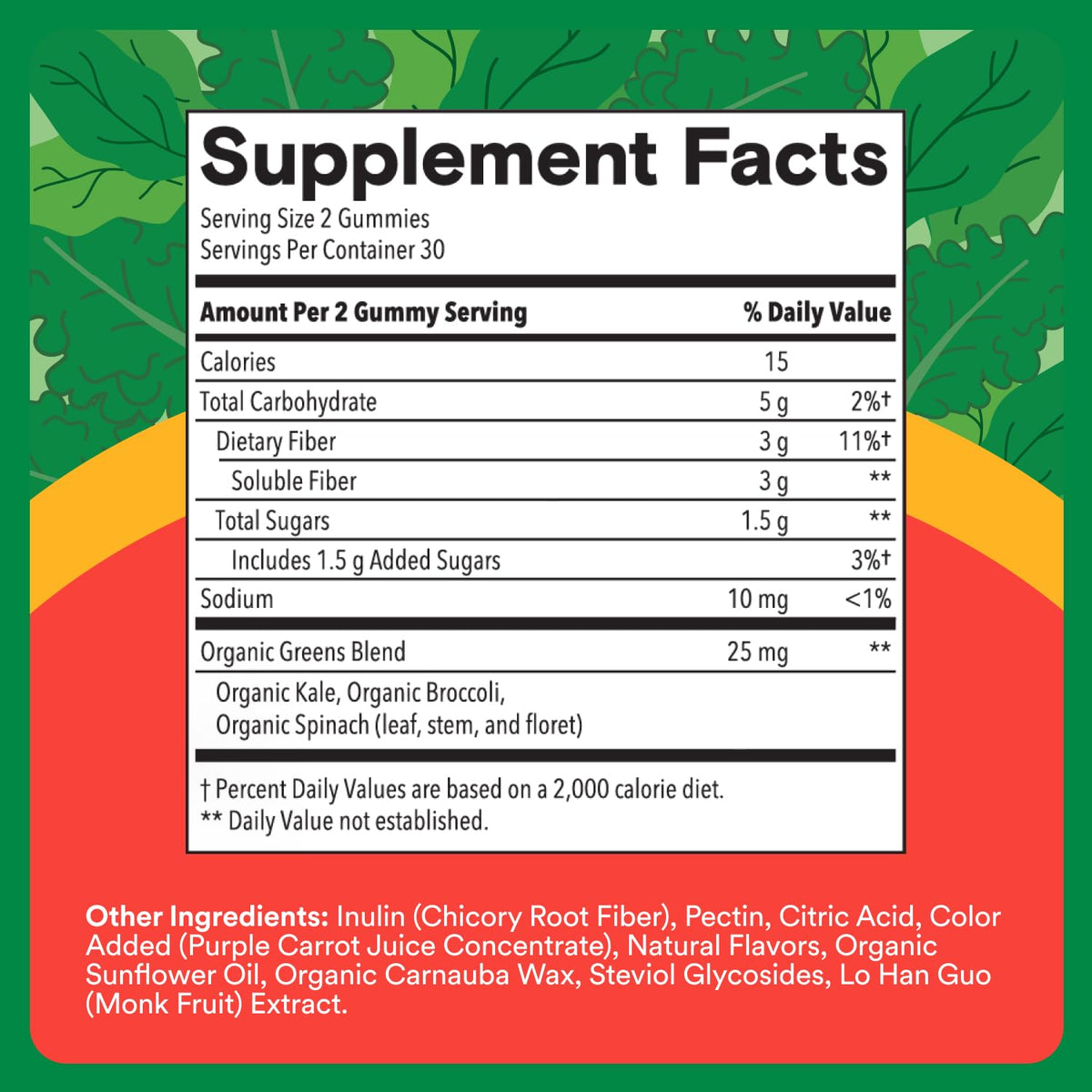 Gummies SmartyPants sur une table avec des légumes bio en arrière-plan
