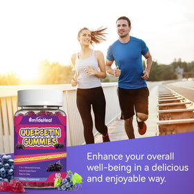 Gummies SmildeHeal de quercétine dans une assiette avec des fruits