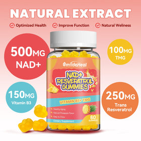 Gummies SmildeHeal NAD+ Resveratrol, portion de 2 gummies sur une assiette