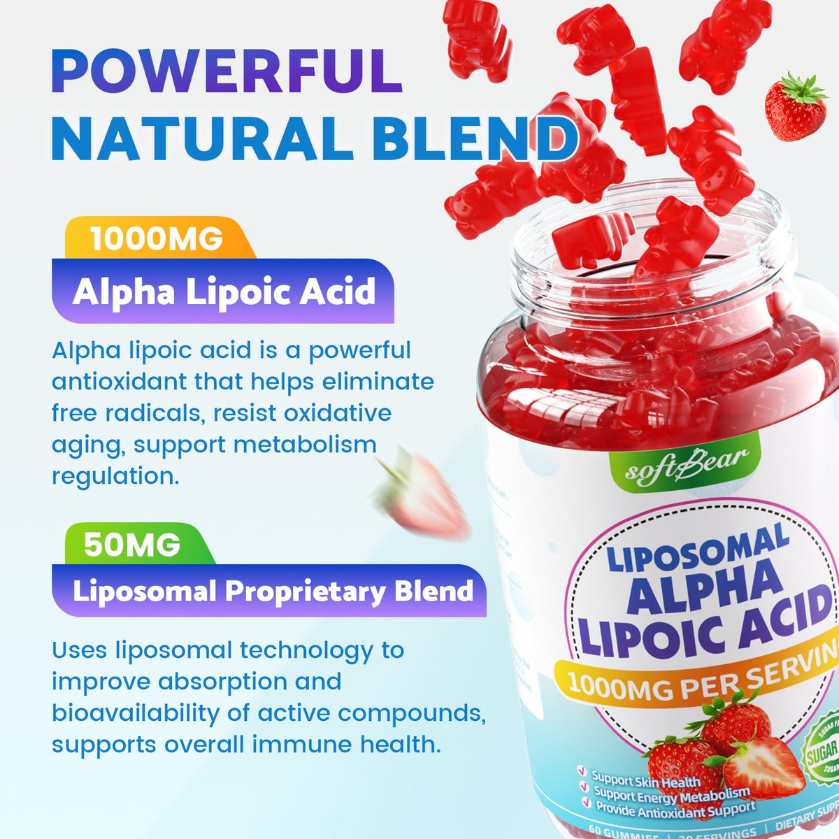 Gummies softbear Alpha Lipoïque avec dosage de 1000mg par portion