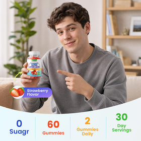 Gummies softbear Alpha Lipoïque avec une fraise en arrière-plan