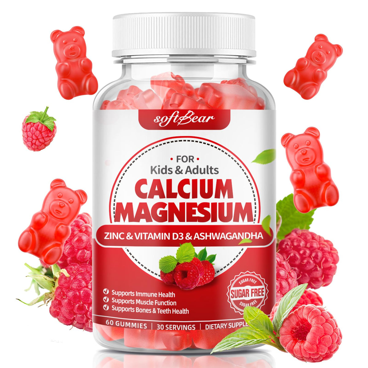 Gummies softbear Calcium Magnésium Zinc 60 unités en emballage