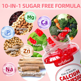 Gummies softbear Calcium Magnésium Zinc sur une table