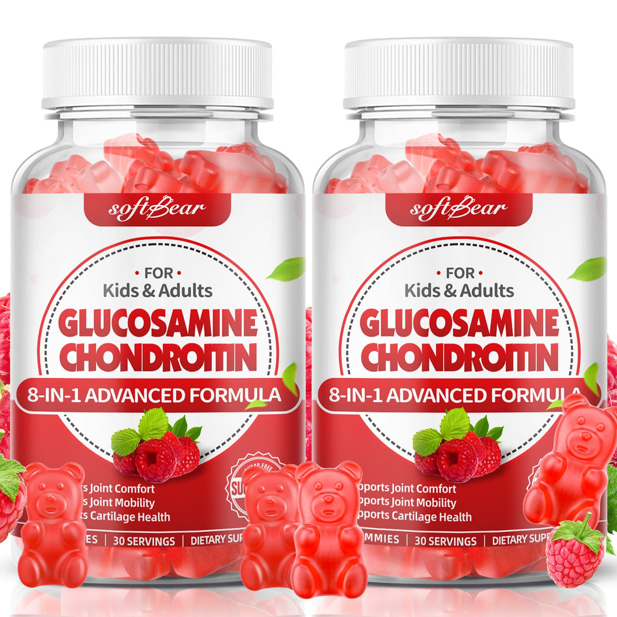 Gummies softbear glucosamine chondroitin 120 unités, vue de face