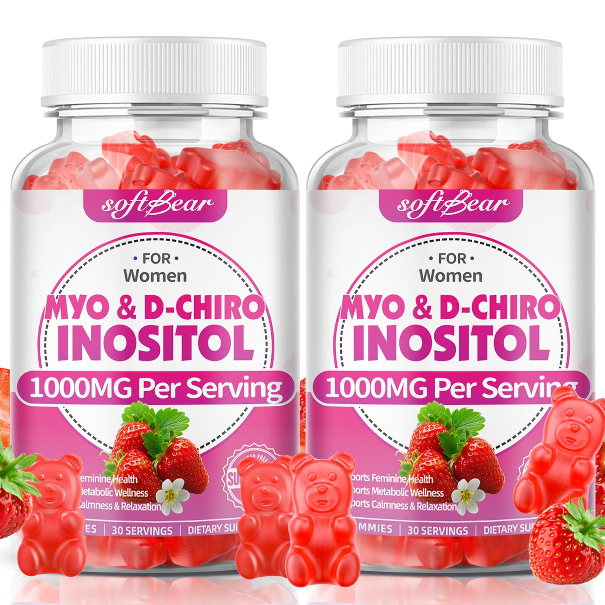 Gummies softbear Inositol 1000mg fraise vue de face
