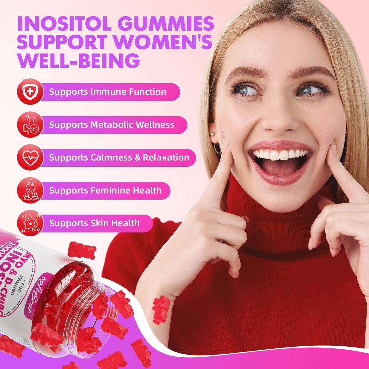 Gummies softbear Inositol avec une fraise à côté