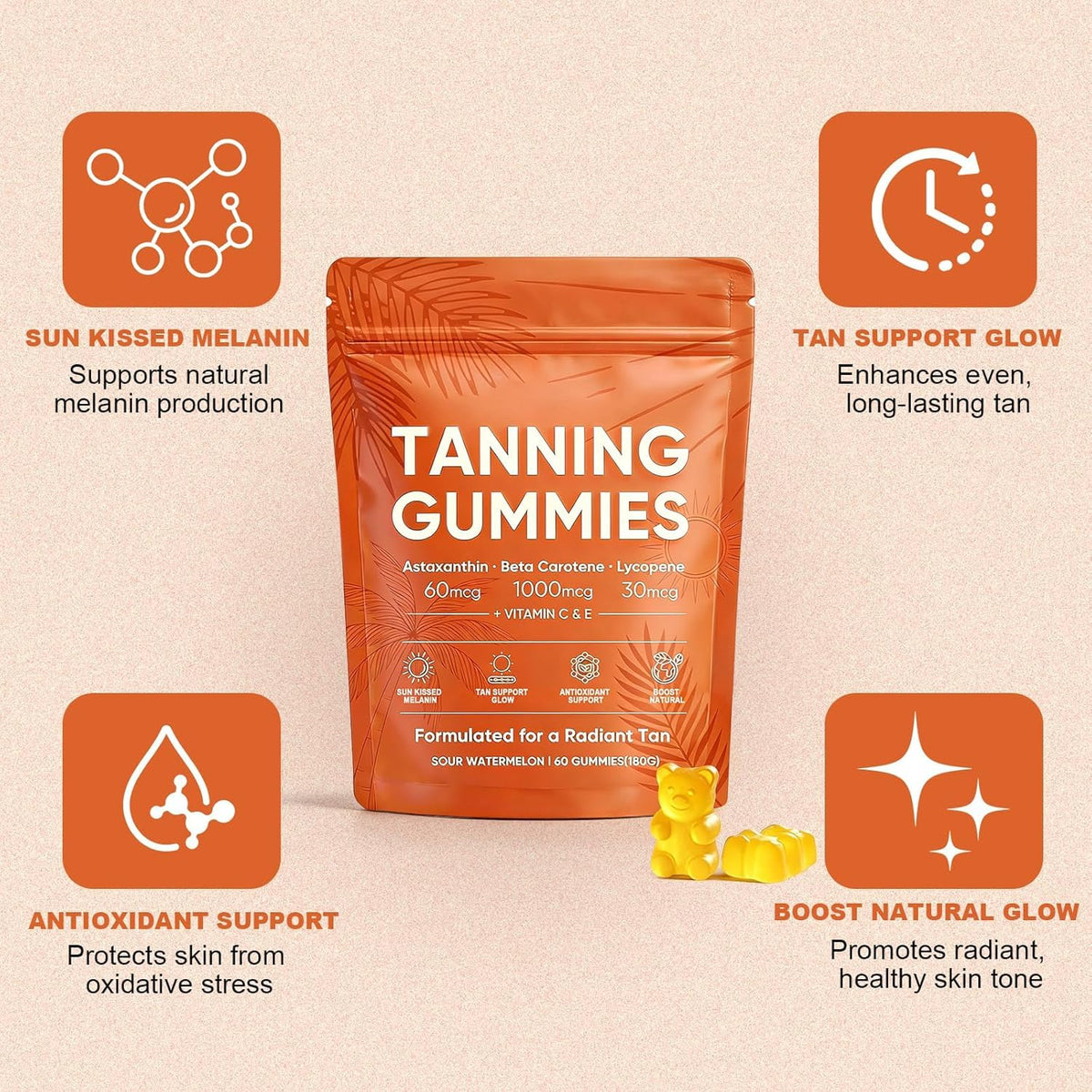 Gummies solaires FCOIN avec une vue d'ensemble de la boîte