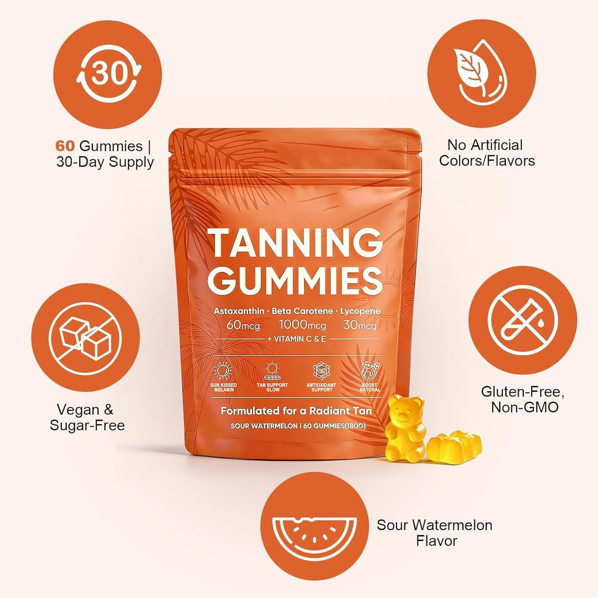 Gummies solaires FCOIN sur une table avec des fruits frais