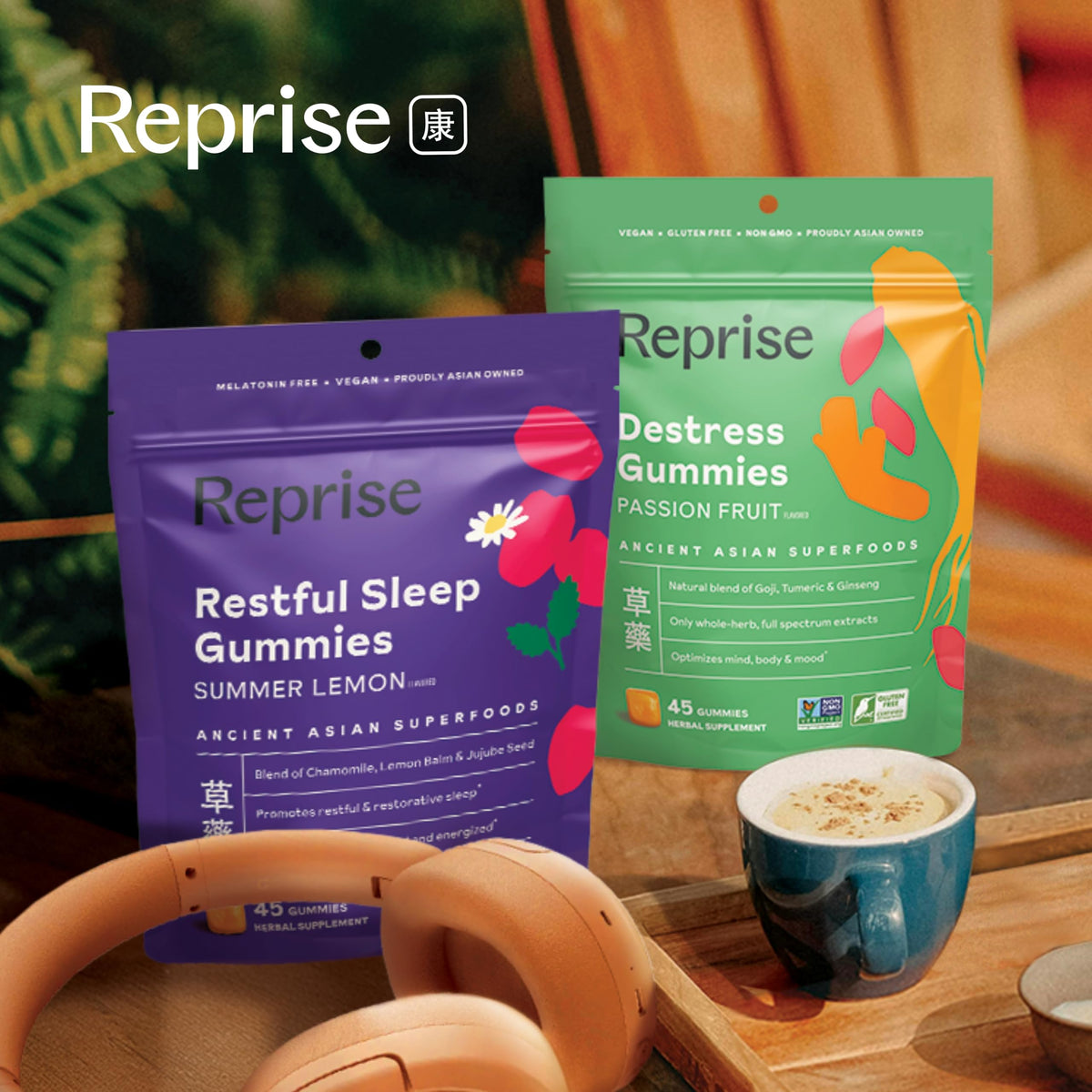 Gummies Sommeil Naturel Reprise sur une assiette avec des herbes