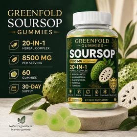 Gummies Soursop Greenfold avec un verre d'eau à côté