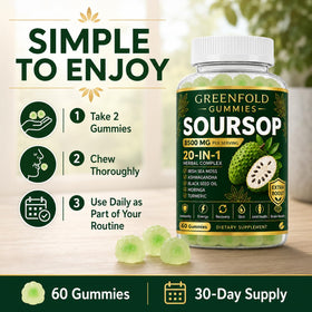 Gummies Soursop Greenfold avec une main tenant un gummy