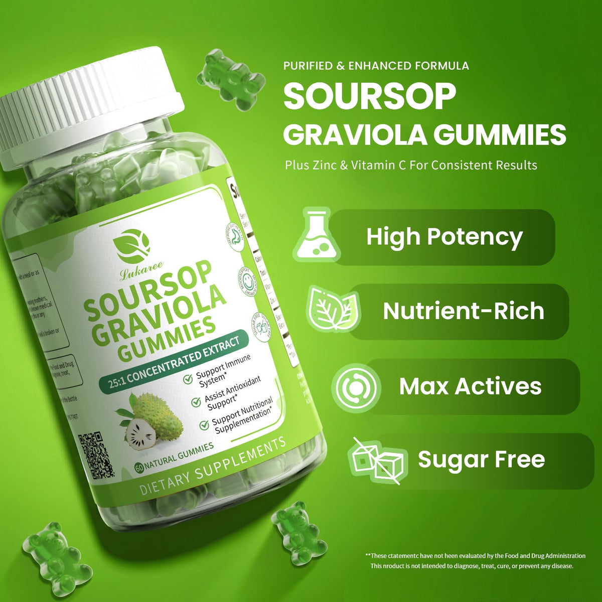 Gummies Soursop Lukaree 2 Pack 399g en gros plan