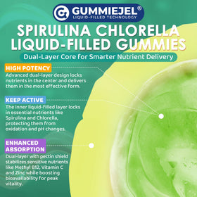 Gummies Spiruline Chlorelle NEVISS sur un fond blanc