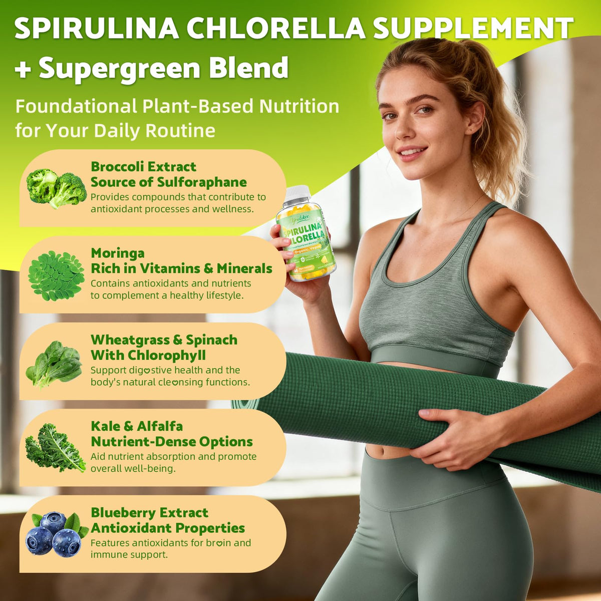 Gummies Spiruline Chlorelle Youlikee à côté d'autres compléments
