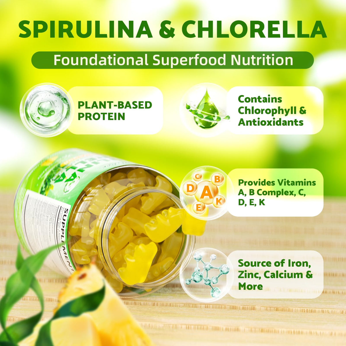 Gummies Spiruline Chlorelle Youlikee avec fruits