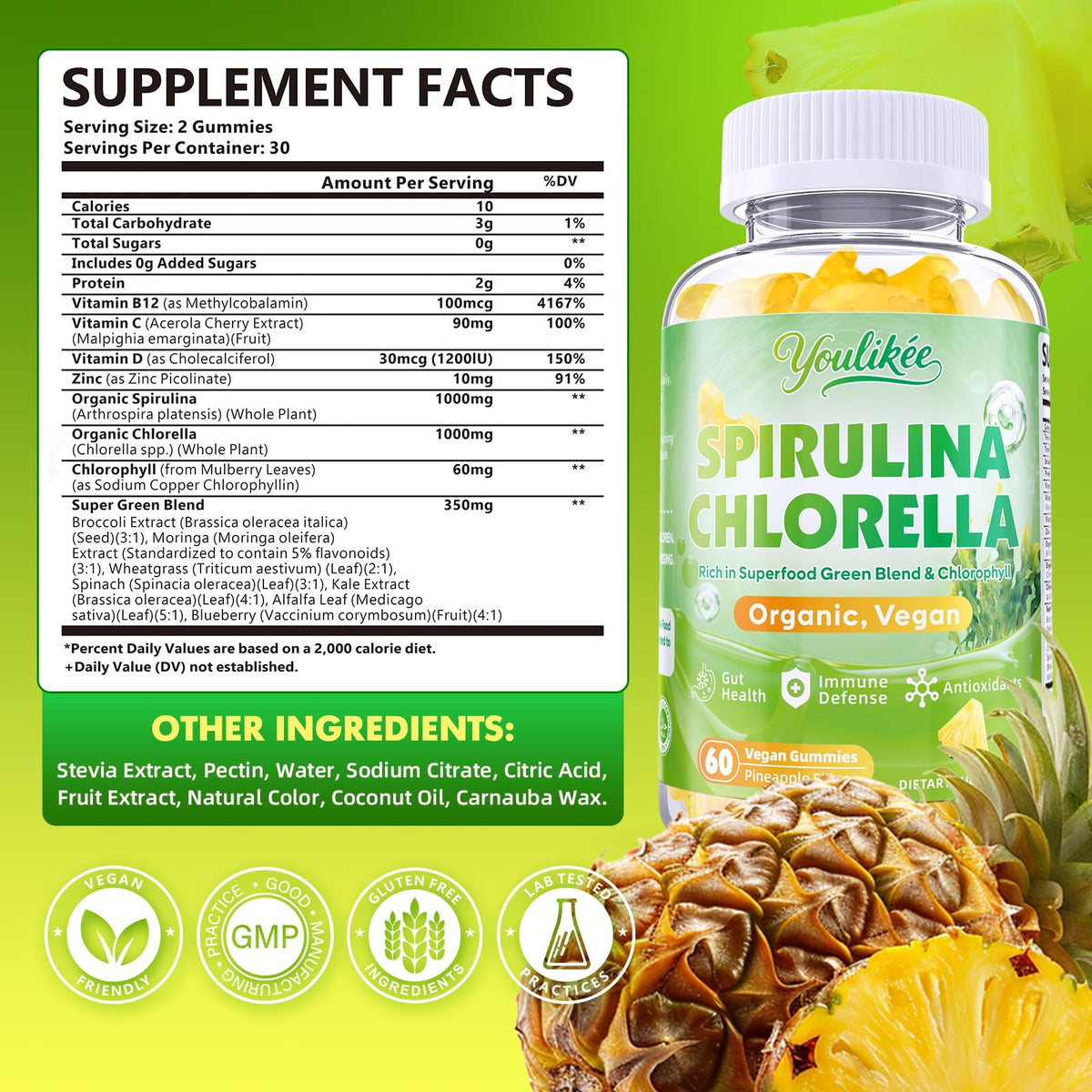 Gummies Spiruline Chlorelle Youlikee avec vue de côté