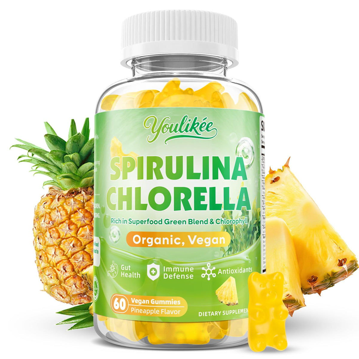 Gummies Spiruline Chlorelle Youlikee pot avant