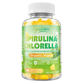 Gummies Spiruline Chlorelle Youlikee sur fond blanc