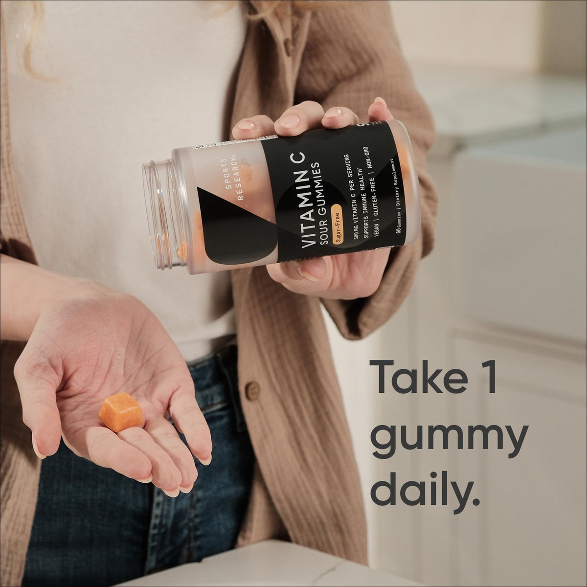 Gummies Sports Research au goût d'orange acidulée, vue de haut