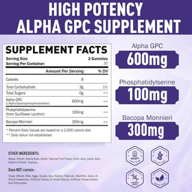 Gummies SUGAWITA Alpha GPC 600mg vue arrière de l'emballage