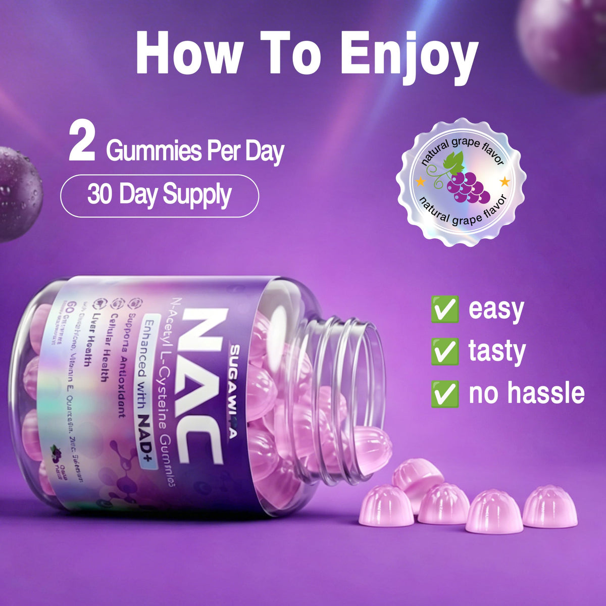 Gummies SUGAWITA NAC 1000mg, présentation sur table