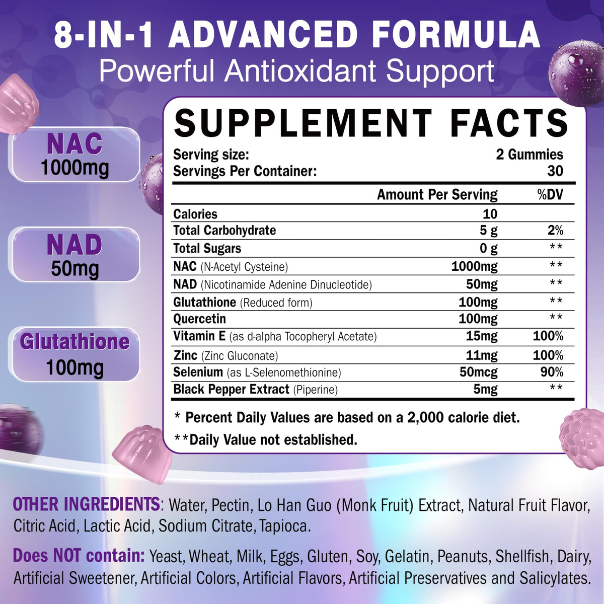 Gummies SUGAWITA NAC 1000mg saveur raisin, vue de face