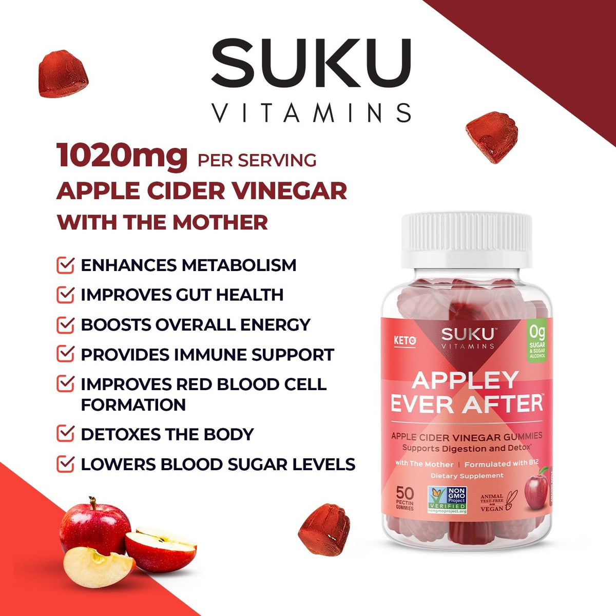 Gummies SUKU au vinaigre de cidre de pomme dans une main