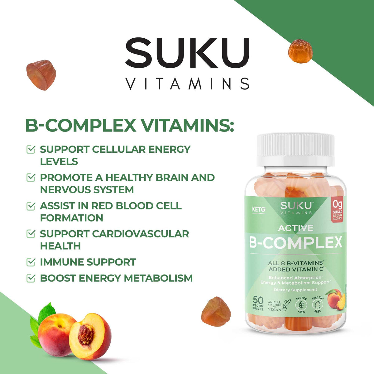 Gummies SUKU Complexe B avec étiquette nutritionnelle