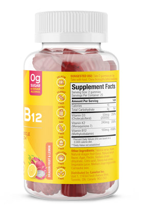 Gummies SUKU Vegan D3 + K2 + B12 avec un fond de fruits