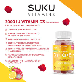 Gummies SUKU Vegan D3 + K2 + B12 dans une main