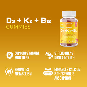 Gummies SUKU Vegan D3 + K2 + B12 sur une assiette