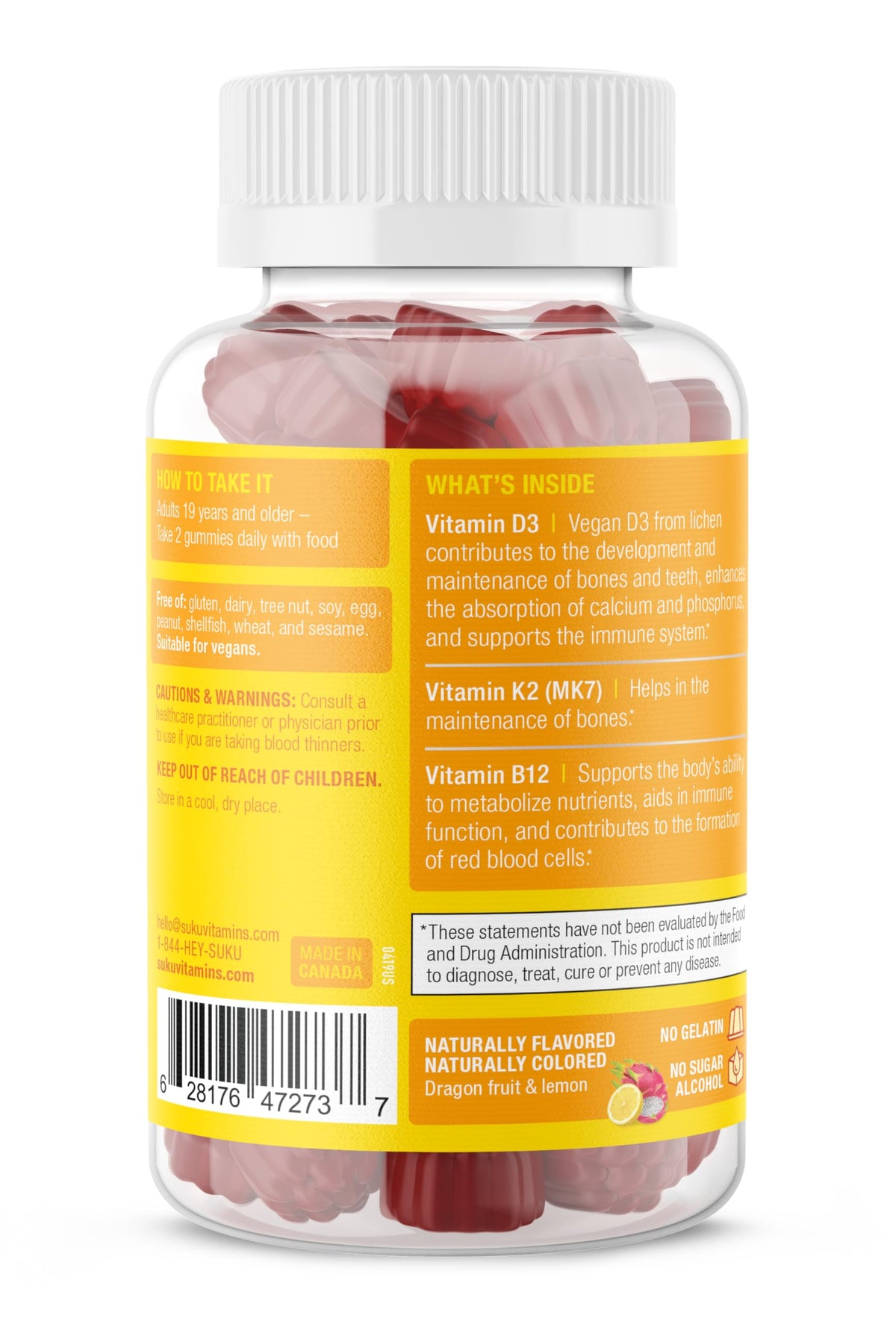 Gummies SUKU Vegan D3 + K2 + B12 sur une table