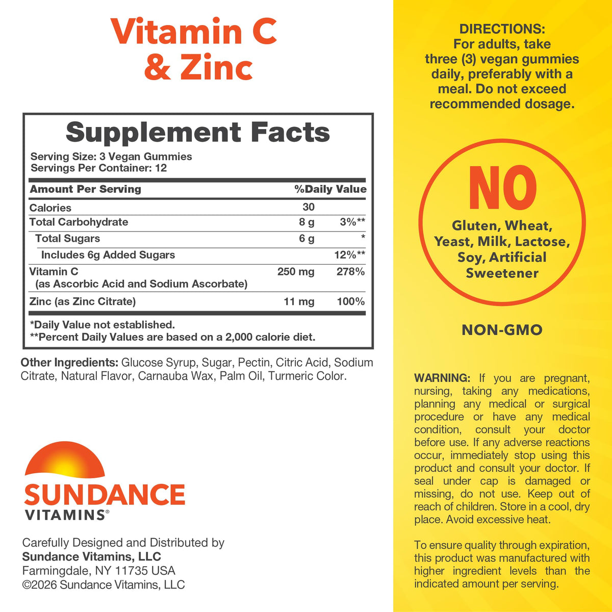 Gummies Sundance Vitamine C et Zinc packaging side view