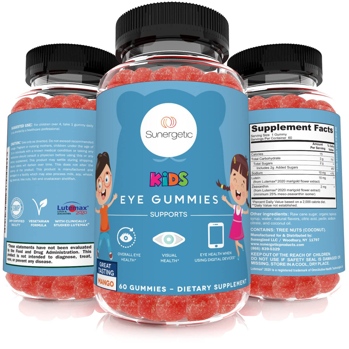 Gummies Sunergetic sur une table avec d'autres compléments alimentaires