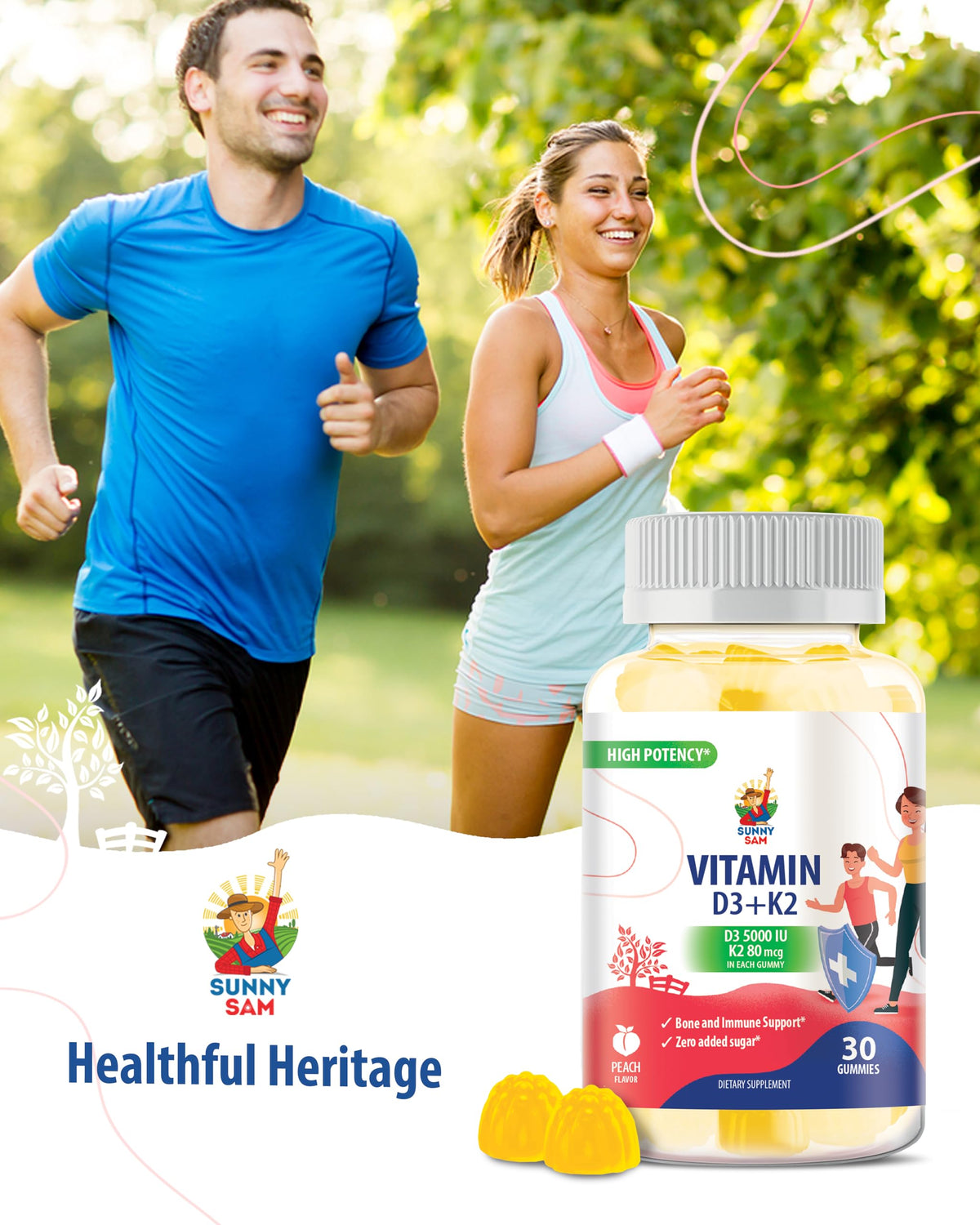 Gummies SUNNY SAM Vitamine D3 K2 5000 IU en gros plan