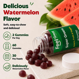 Gummies Super Greens avec une main tenant la bouteille