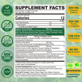 Gummies Super Greens Bio NEVISS vue arrière avec informations nutritionnelles