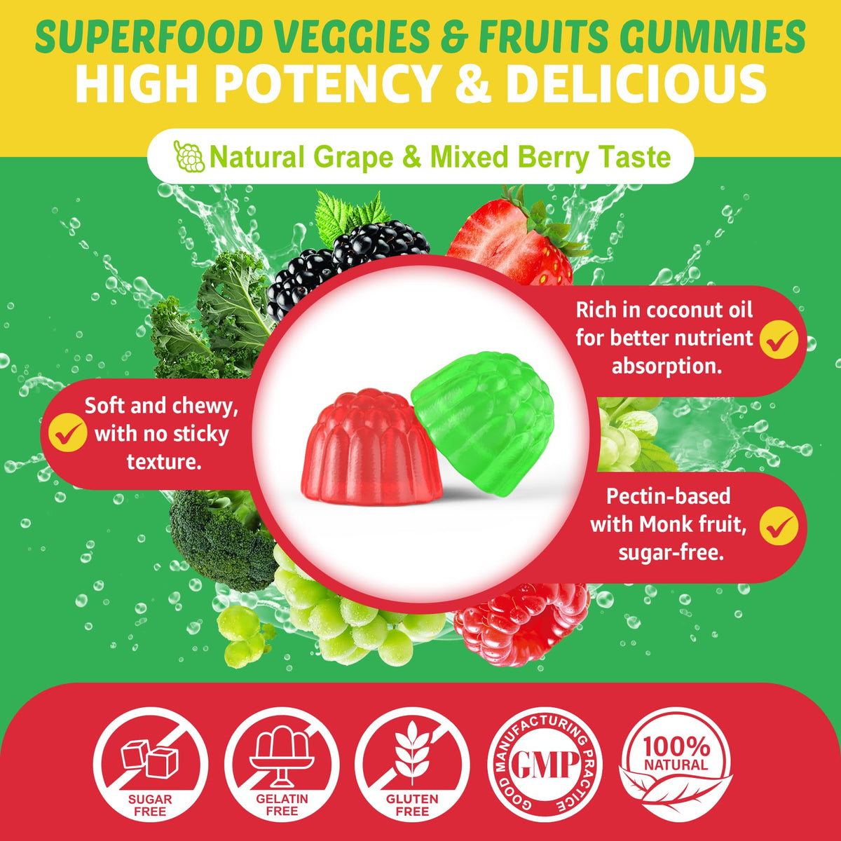 Gummies Super Greens EnvyCure 440g en portion sur une assiette