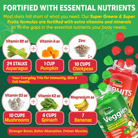Gummies Super Greens EnvyCure 440g montrant les ingrédients sur l'emballage