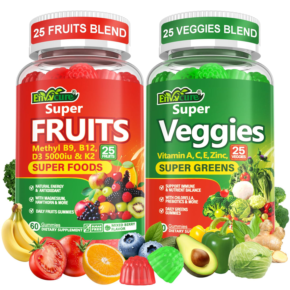 Gummies Super Greens EnvyCure 440g vue de face avec emballage