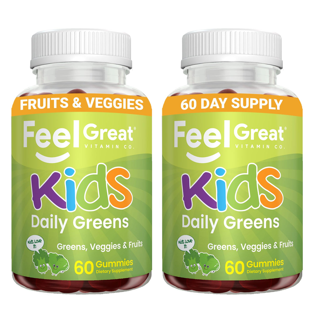 Gummies Super Greens Veggie 60ct The Feel Great Vitamin Company front view