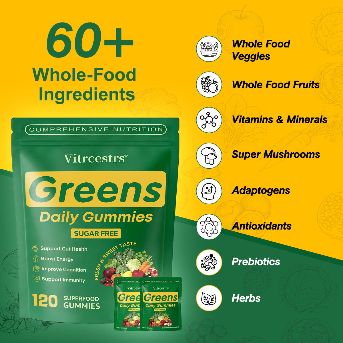 Gummies Super Greens Vitrcestrs en portion sur une table