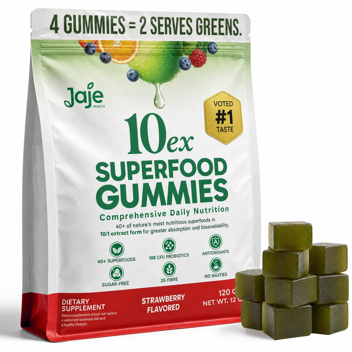 Gummies Supergreens 10ex Jaje Health vue de face avec emballage