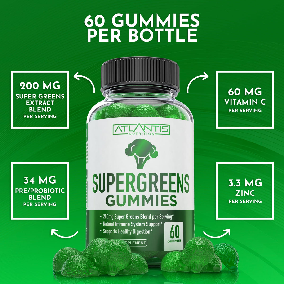 Gummies Supergreens d'Atlantis Nutrition dans une main